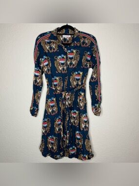 MARY MARSHMALLOW Tiger Print Button Front Boyfriend Shirtdress